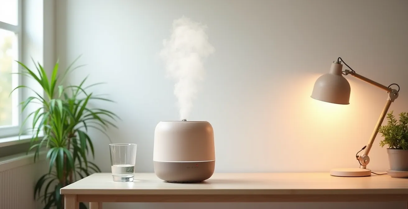 Espace de travail ergonomique avec humidificateur et éclairage adapté